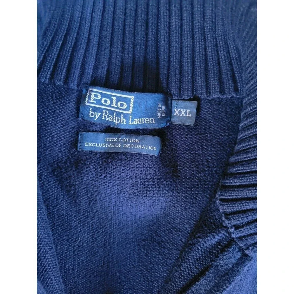 polo ralph lauren mens 1/4 zip Blue Cotton Pullover Sweater Size XXL
